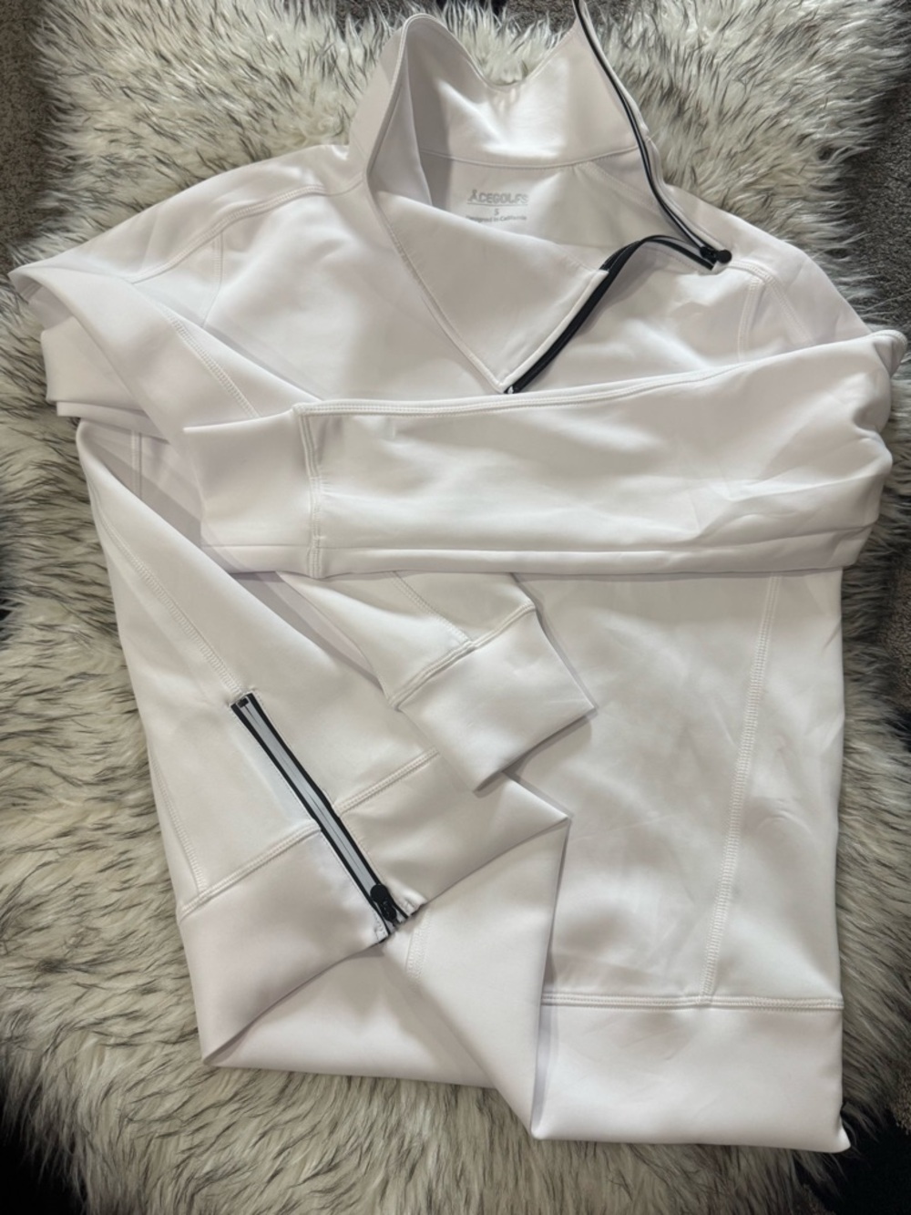 Acegolfs UPF 50+ White Half-Zip Bomber Pullover with Black Trim